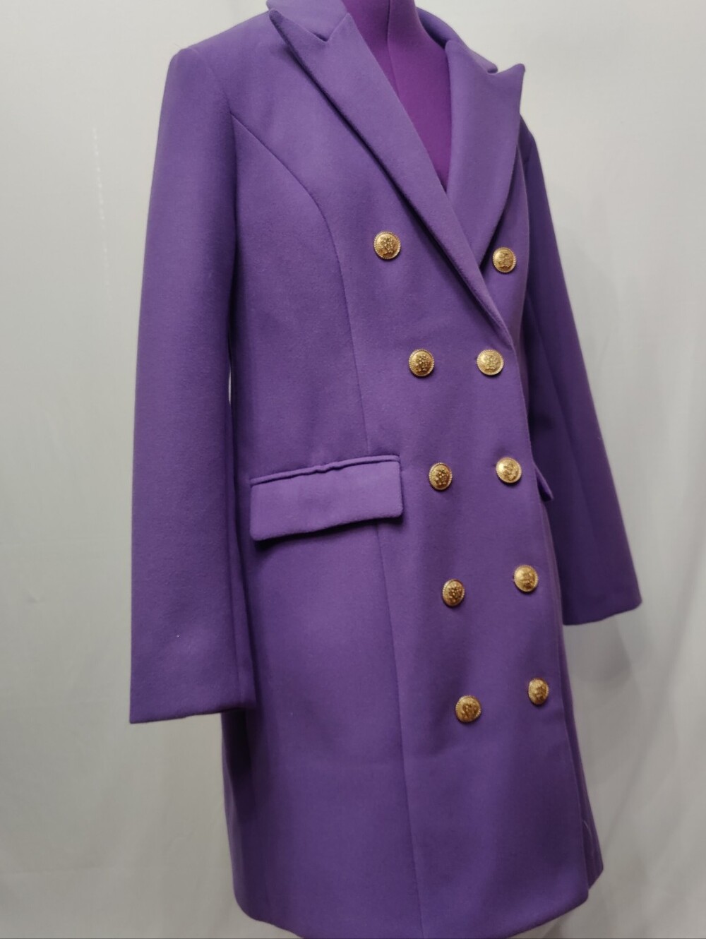 Purple Double-Breasted Women's Wool Coat